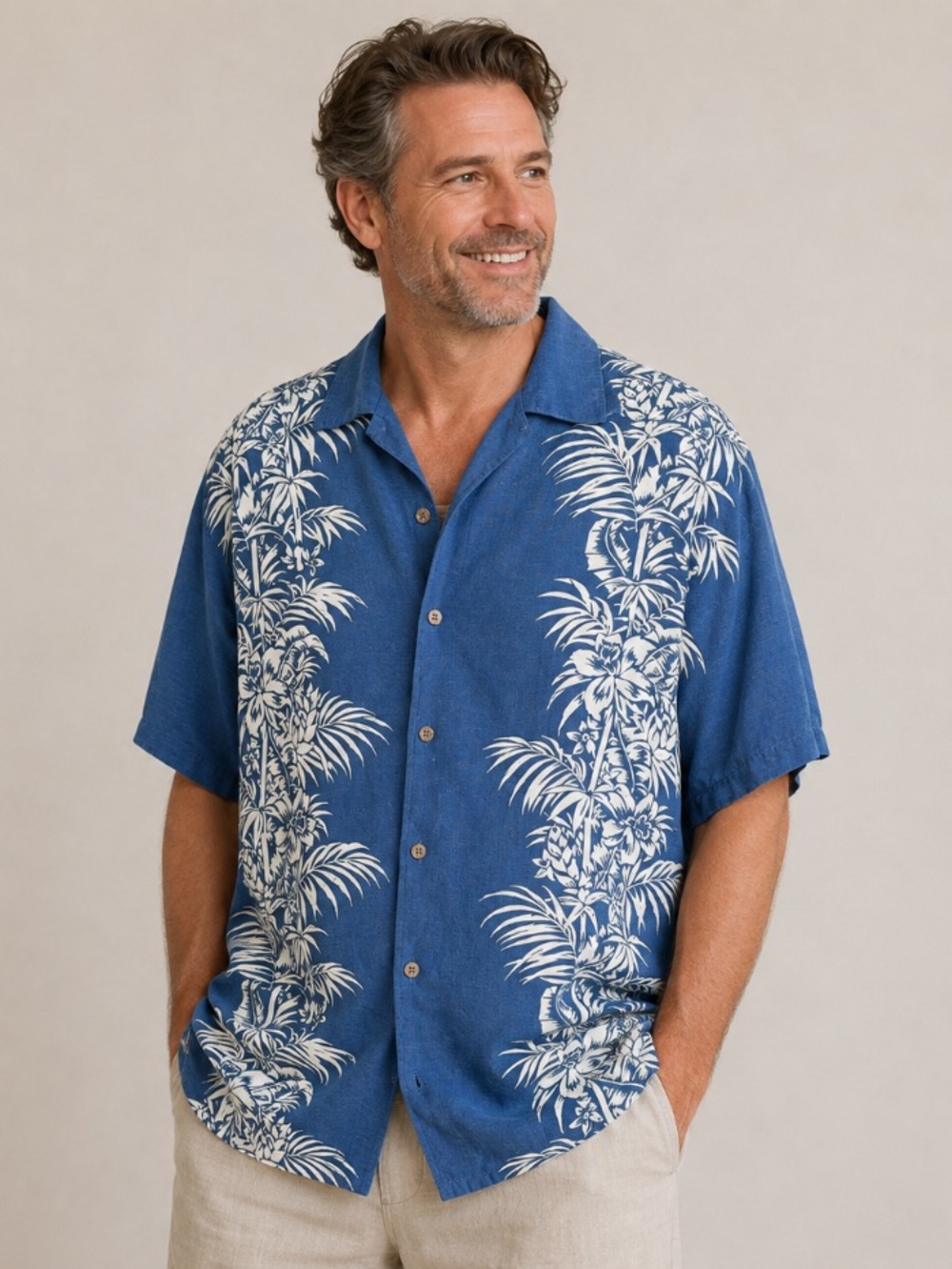 Tommy Bahama 100% Silk Hawaiian Camp Shirt Blue Tropical Floral Mens Large